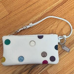 Coach White Wristlet with Colorful Circle Accents